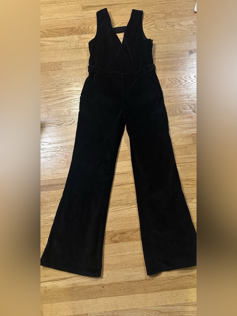 Free People Black V-Neck Wide-Leg Velvet Jumpsuit(6)